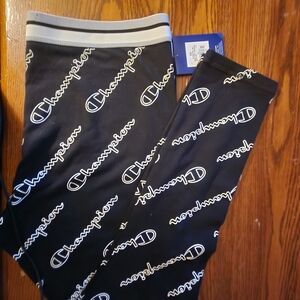 Champion Black Leggings with Logo Print